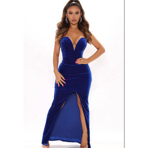 Fashion Nova Strapless Deep Blue Gown